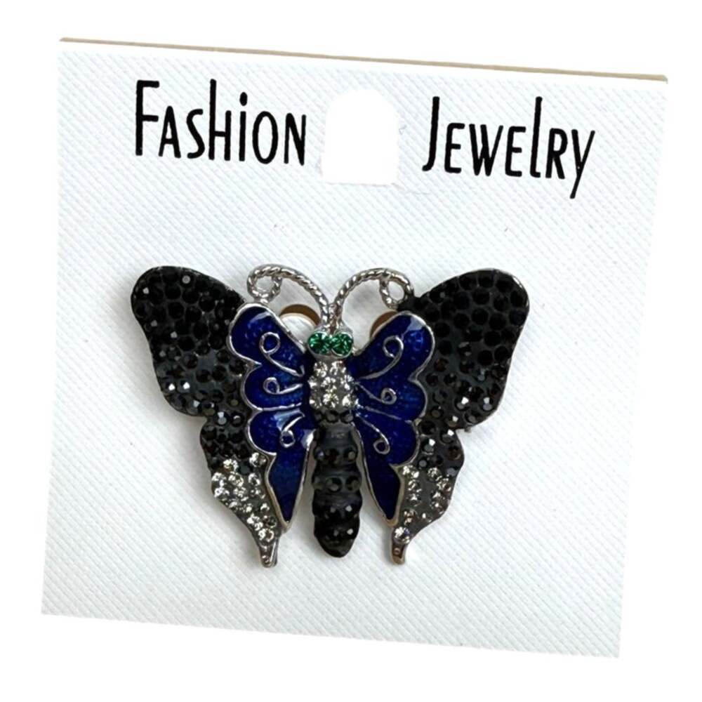 Butterfly Ombre Gray Black Silver Plated Crystal Brooch NEW Statement Novelty
